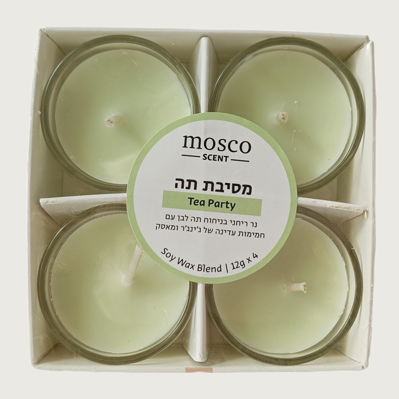 רביעיית נרות אירוח ריחניים בכלי זכוכית - מסיבת תה